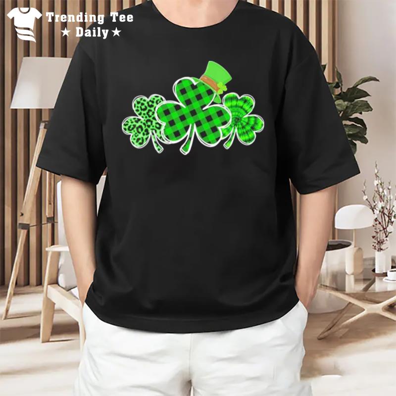 Three Leopard And Plaid Shamrocks St Patricks Day 2023 T-Shirt