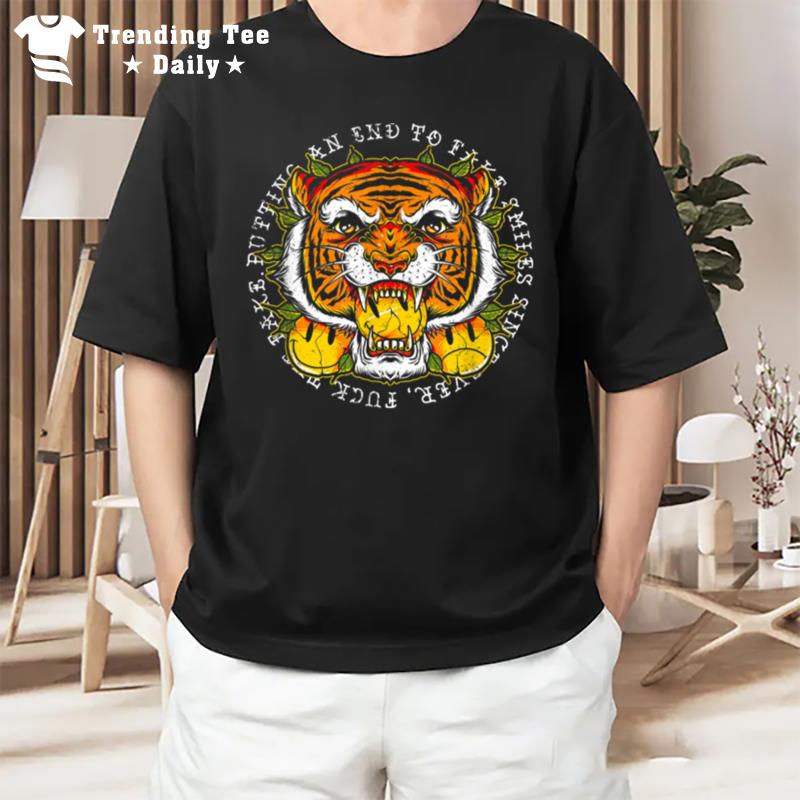 Tiger Face Fake Smile Vintage Tattoo Style Retro Wild T-Shirt