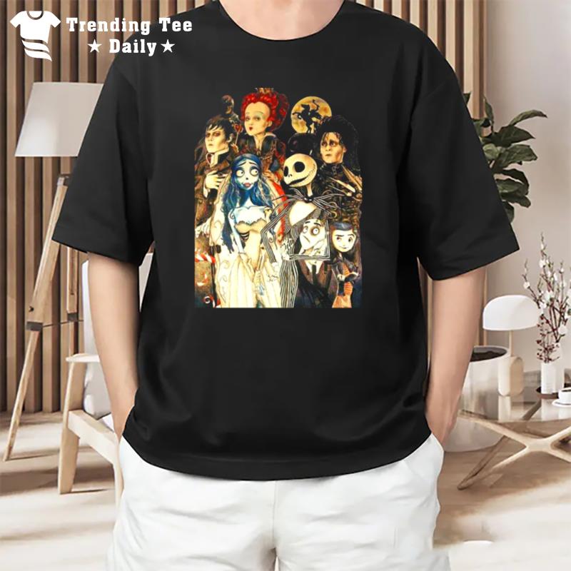 Tim Burton Films Characters Spooky Halloween Theme T-Shirt