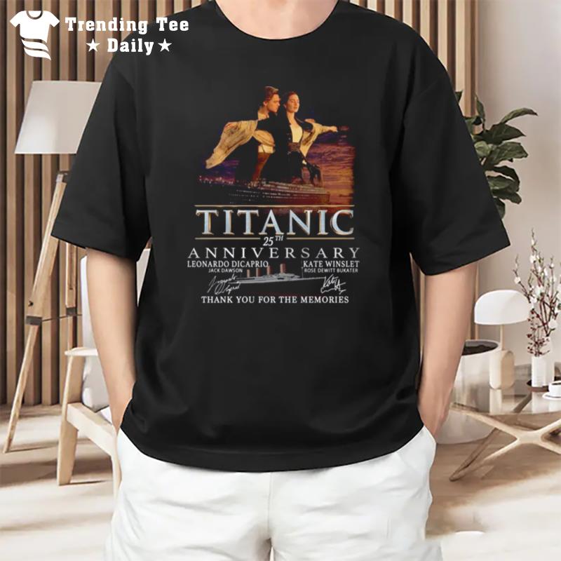 Titanic 25Th Anniversary Leonardo Dicaprio Kate Winslet Thank You For The Memories Signatures T-Shirt