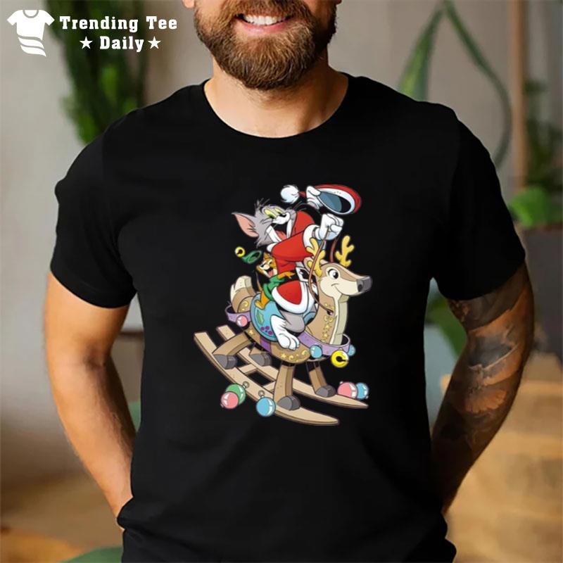 Tom Riding Erindeer Tom And Jerry Cartoon T-Shirt