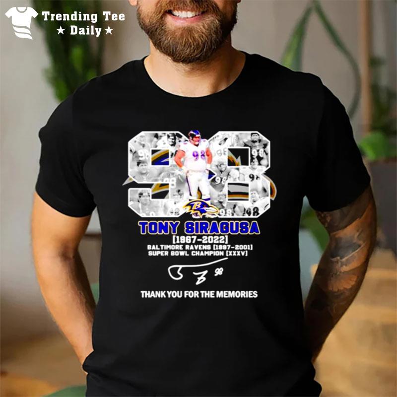 Tony Siragusa 1967 2022 Baltimore Ravens Thank You For The Memories Signatures T-Shirt