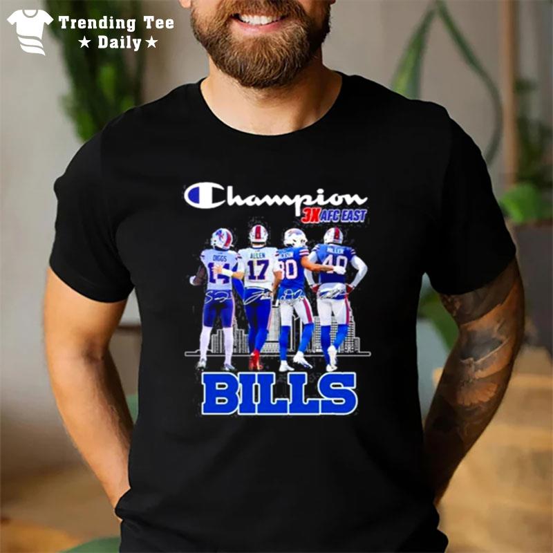 Top Diggs Allen Jackson And Miller Champion 3X Afc East Bills Signatures 2022 T-Shirt