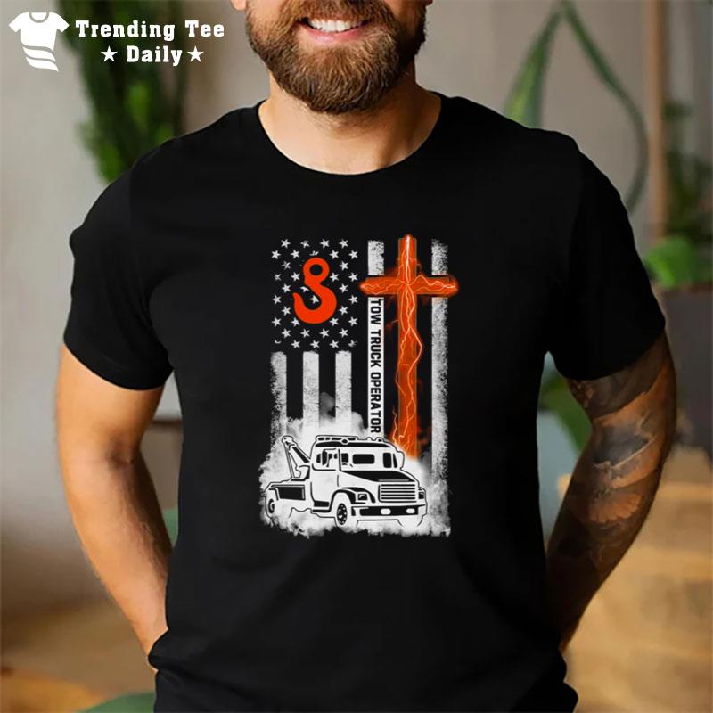 Tow Truck Operator With American Flag T-Shirt