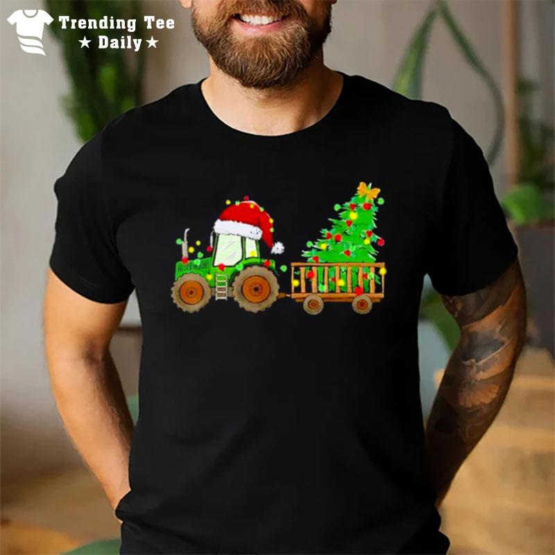 Tractor Xmas Tree Lights Santa Hat Farmer