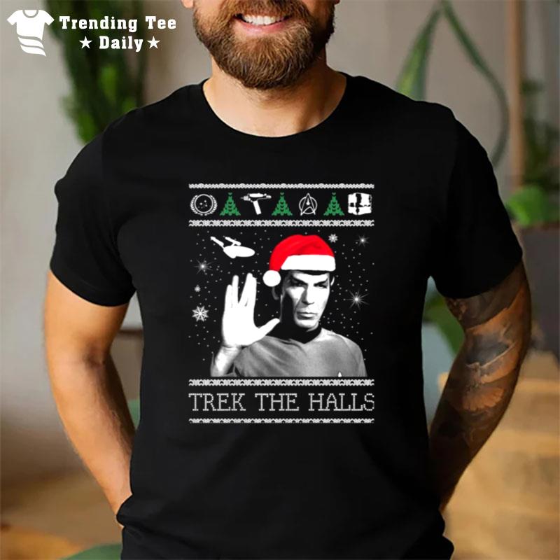 Trek The Halls Funny Star Trek Ugly Christmas T-Shirt