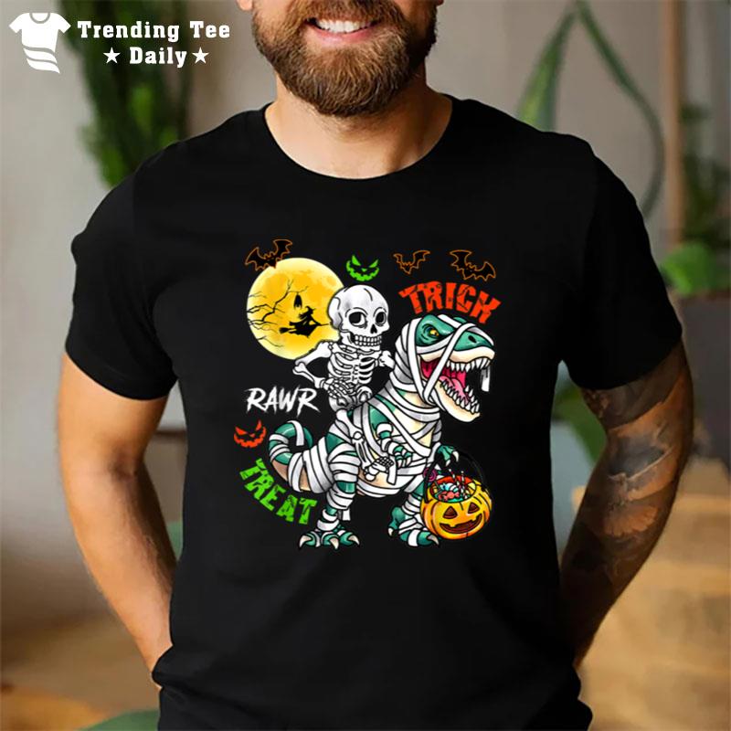 Trick Rawr Treat Skeleton Trex Dinosaur Pumpkin Halloween T-Shirt