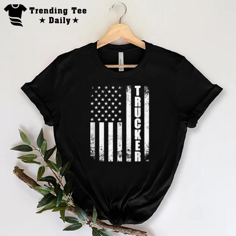 Trucker American Flag Semi Truck Driver 18 Wheeler Trucker T-Shirt