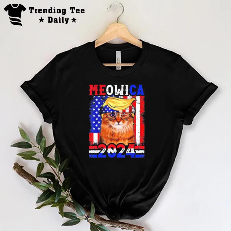 Trump 2024 Fourth Of July American Flag Cat Retro Meowica T-Shirt