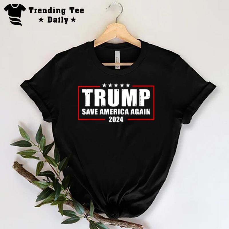 Trump 2024 Save America Again Trump American Flag T-Shirt