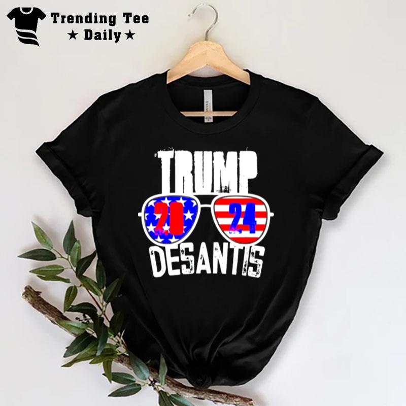 Trump Desantis 2024 Cool Sunglasses American Flag T-Shirt