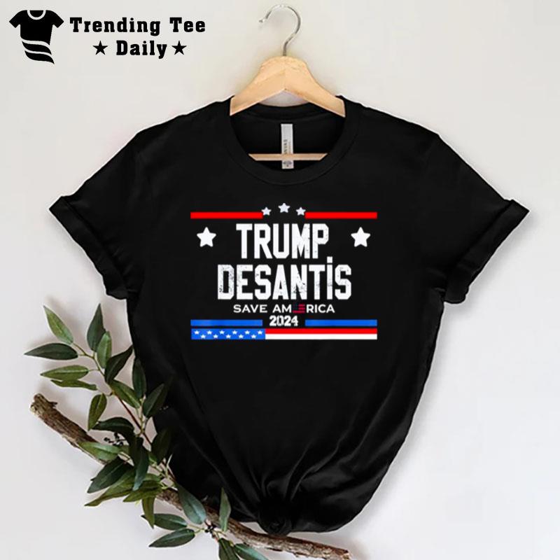 Trump Desantis 2024 Save America Usa Flag T-Shirt