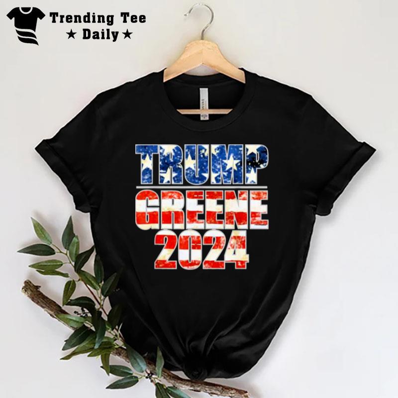 Trump Greene 2024 Gop Maga Republican American Flag Tee T-Shirt