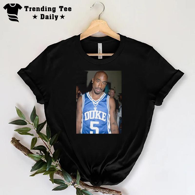 Tupac Shakur Wearing Duke Blue Devils Jersey T-Shirt