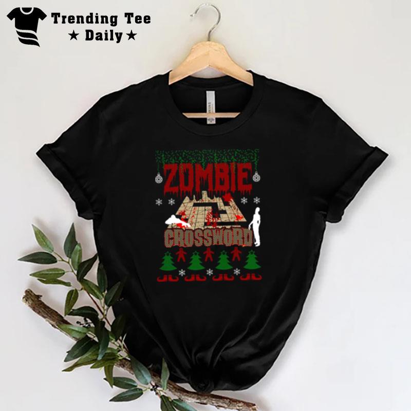 Ugly Christmas Sweater Zombie Crossword Game Addic T-Shirt