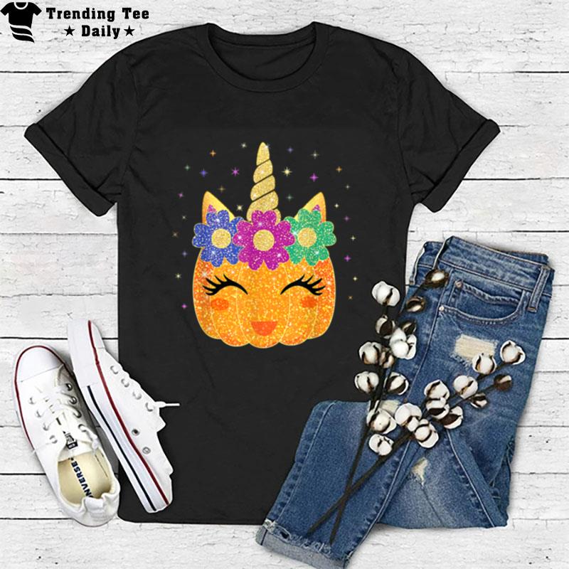 Unicorn Pumpkin Halloween Thanksgiving Girls Kids T-Shirt