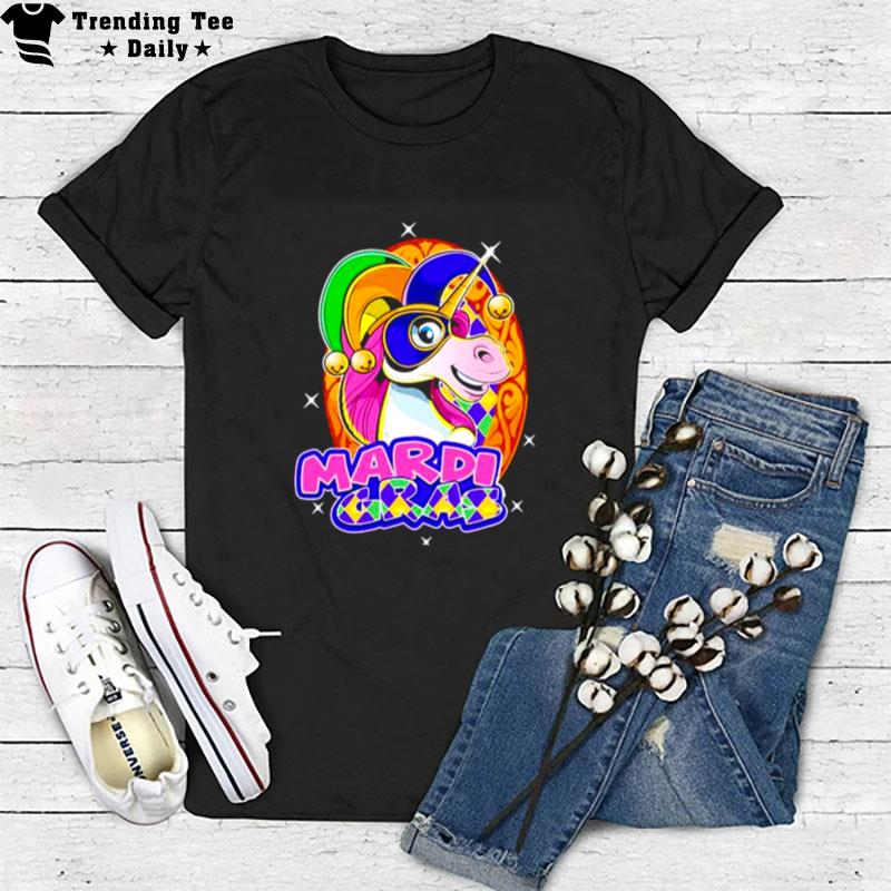 Unicorn With Cute Mask Carnival Lover Mardi Gras T-Shirt