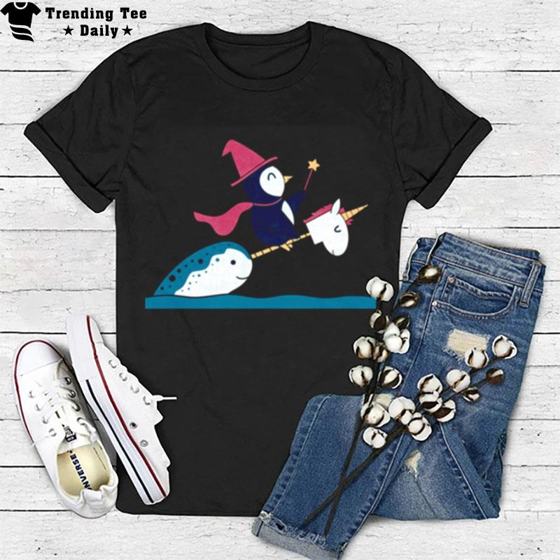 Unicorns And Penguin Playing T-Shirt