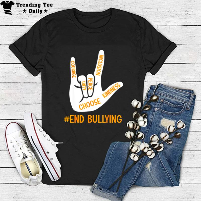 Unity Day Orange Kids 2022 Stop Bullying Love Sign Language T-Shirt