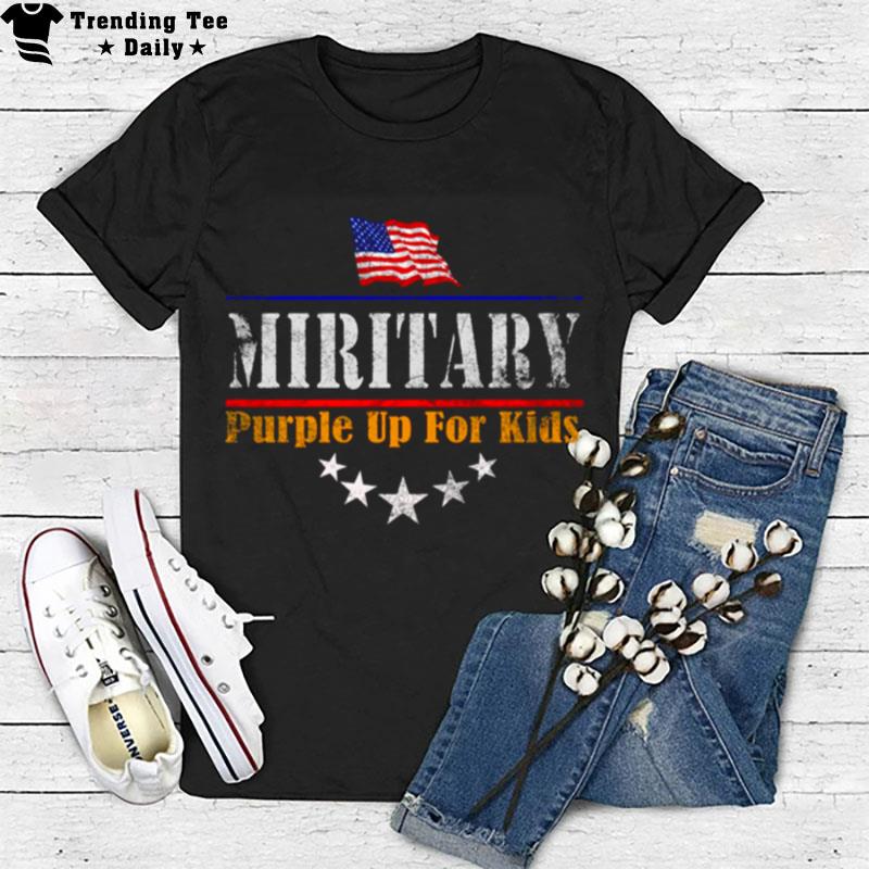 Us Flag Purple Up Military Kids T-Shirt