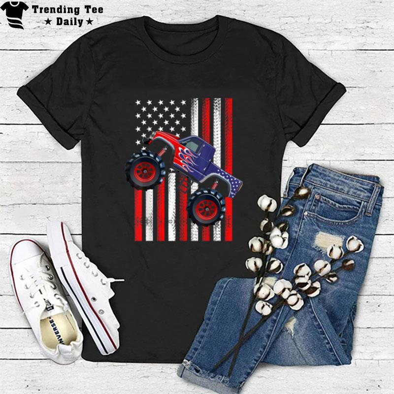 Usa American Flag Monster Truck 4Th Of July Patriotic Boy T-Shirt