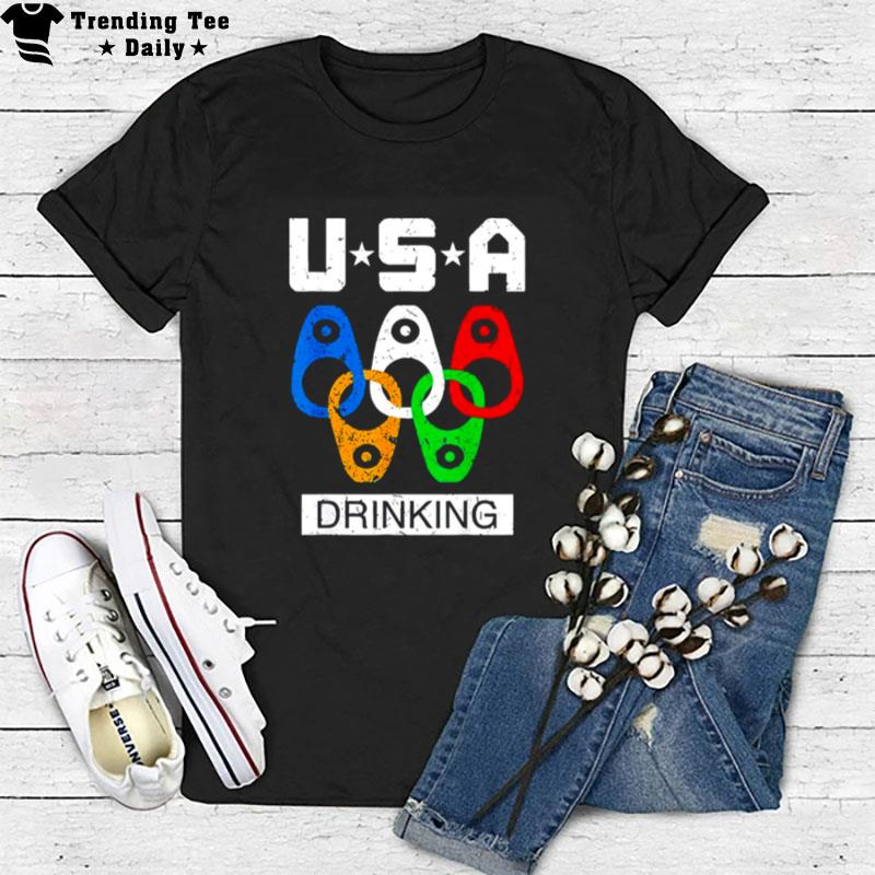 Usa Drinking Team American Flag Drinking Beer Lover T-Shirt