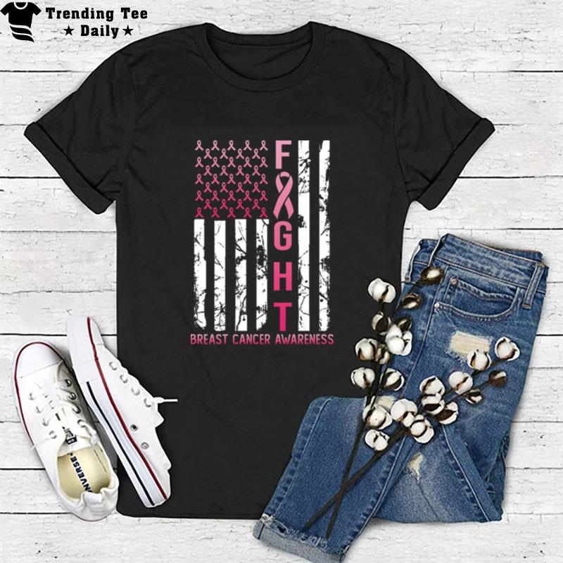 Usa Pink Flag Breast Cancer Awareness T-Shirt