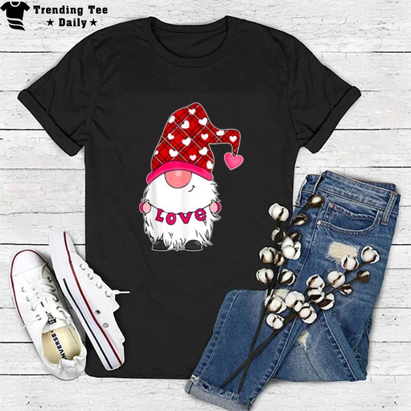 Valentine Gnome Love Hat Valentine's Day Buffalo Red Plaid T-Shirt