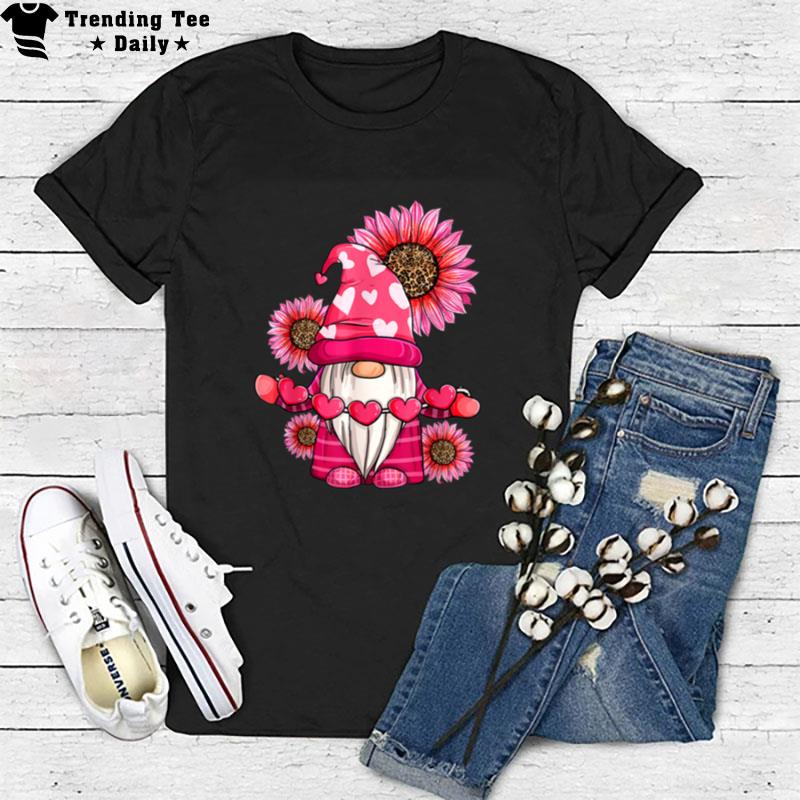 Valentine's Day Gnome With Leopard Sunflower Valentine Day T-Shirt