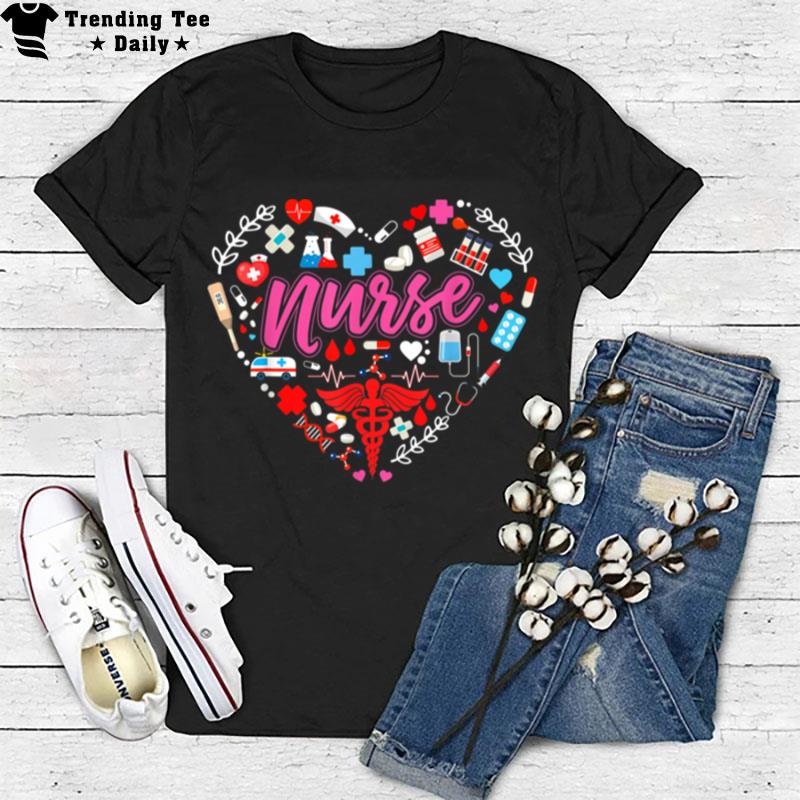 Valentine's Day Nurse Heart Love Hugs And Kisses Woman Girls T-Shirt