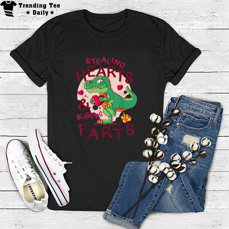 Valentines Day Funny Dinosaur Lover Stealing Hearts Farts T-Shirt