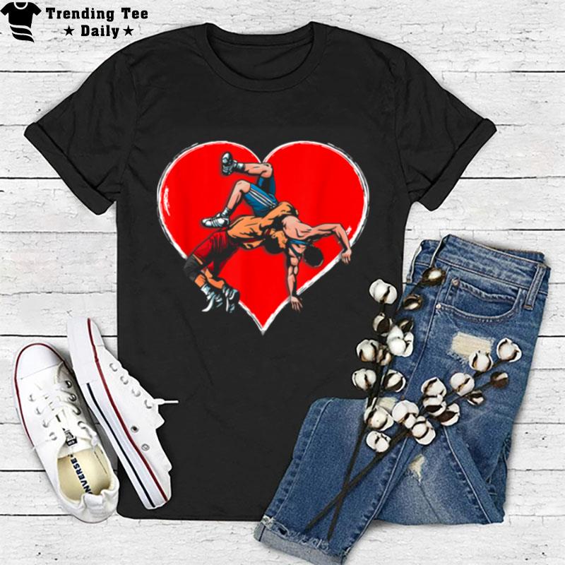 Valentines Day Wrestling Lovers Love Hearts Matching Couple T-Shirt