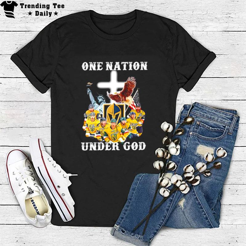 Vegas Golden Knights One Nation Under God Signatures T-Shirt