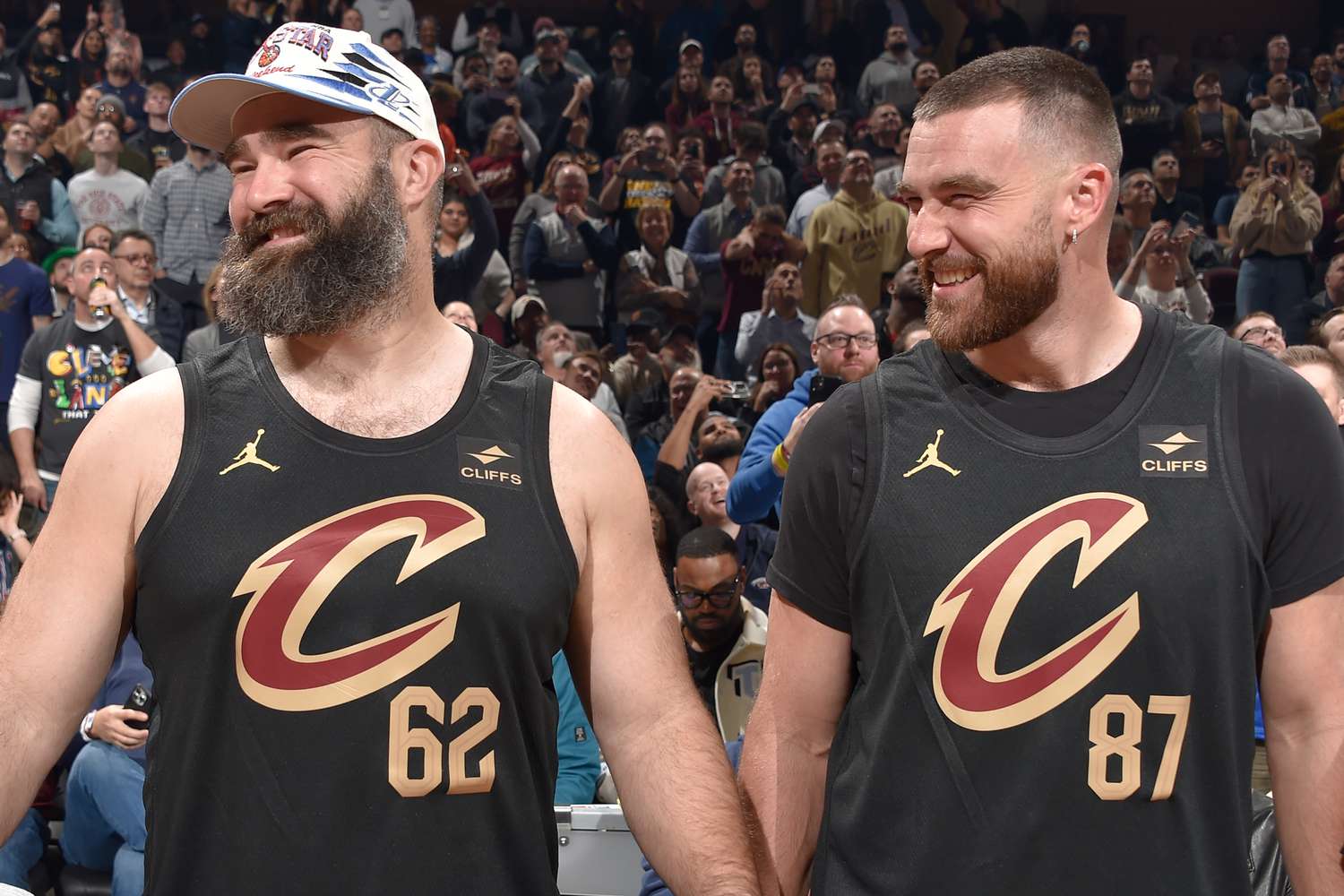 Jason and Travis Kelce made a special appearance at the Cleveland Cavaliers' game against the Boston Celtics on Tuesday for bobblehead night.